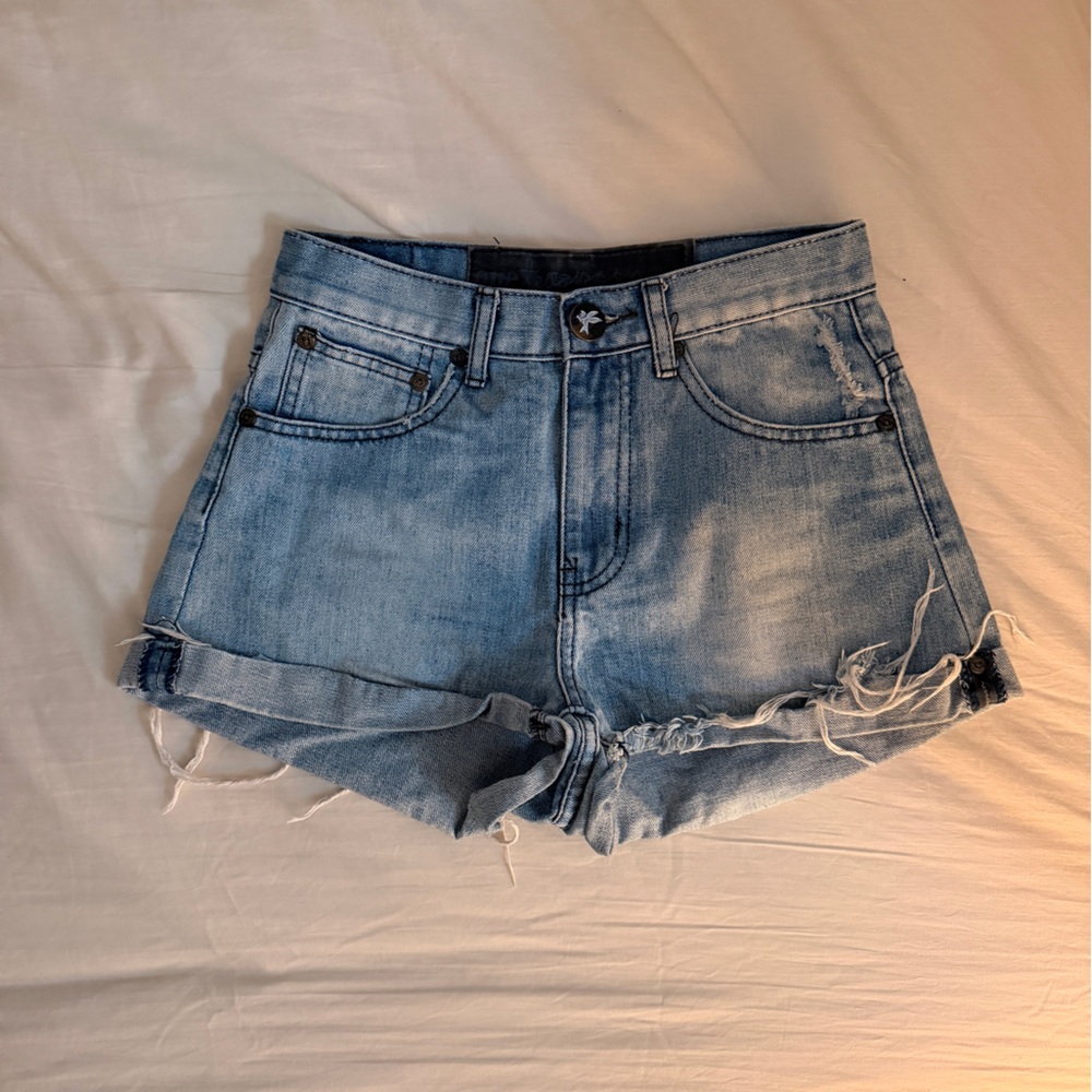 Light Blue Vintage Distressed Denim Shorts - XS